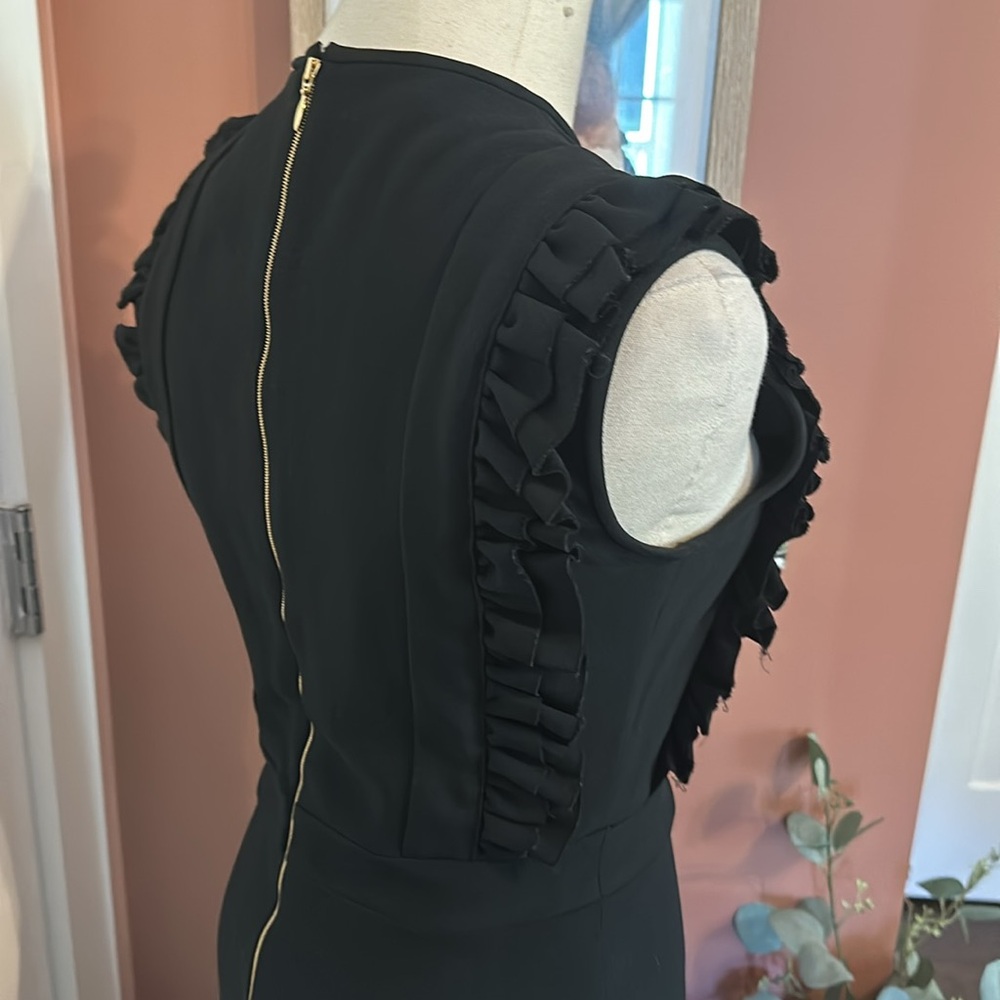 Rochas black ruffles detail fit & flare back zipper sleeveless 10 midi dress - Picture 7 of 16